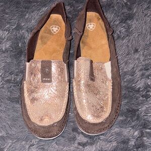 Ariat Brown and Gold Textured Loafers